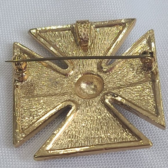 Vintage 1940s Black Enamel & Rhinestone Maltese Cross Brooch/Pendant Enhancer - Picture 6 of 6